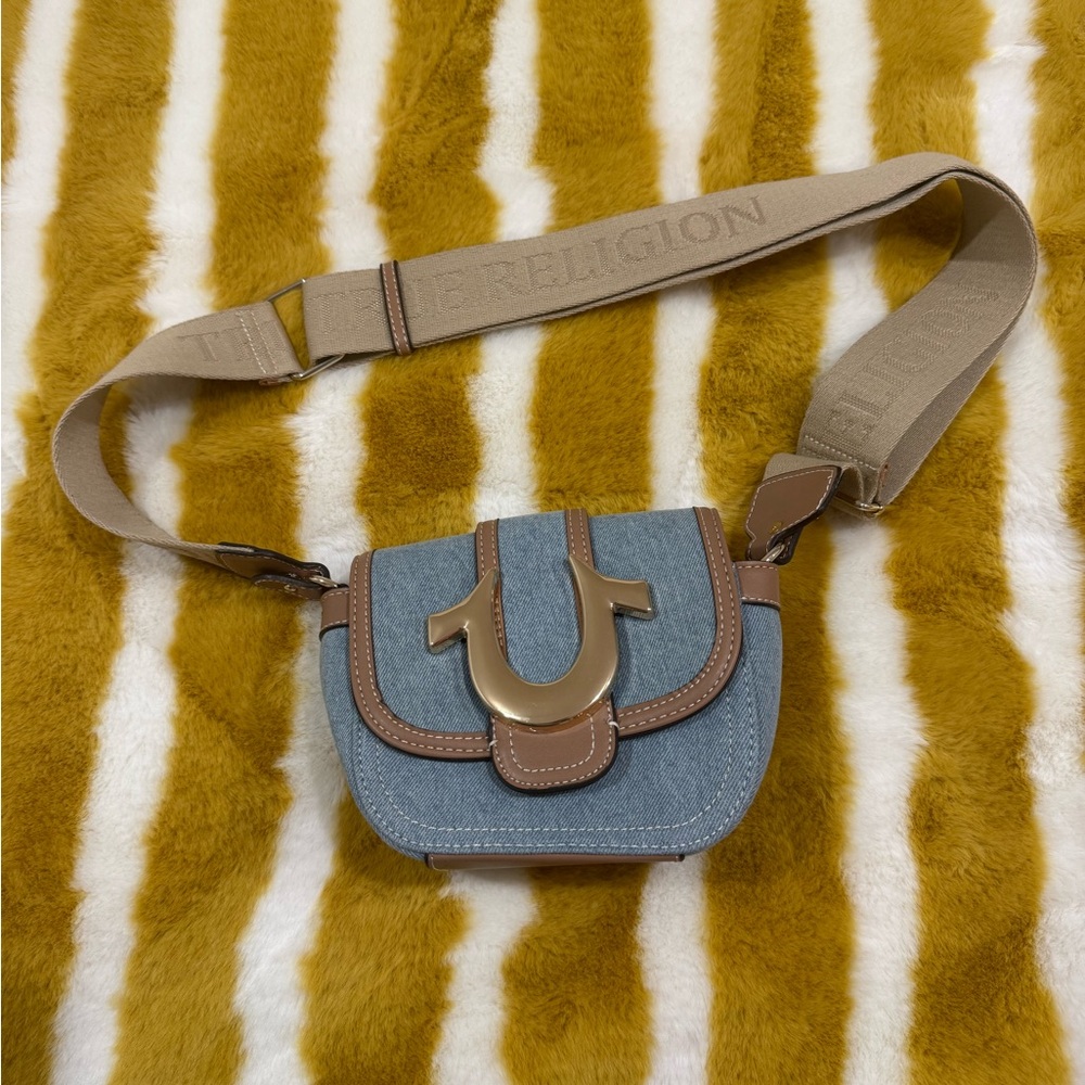 True Religion Blue and Brown Crossbody Bag
